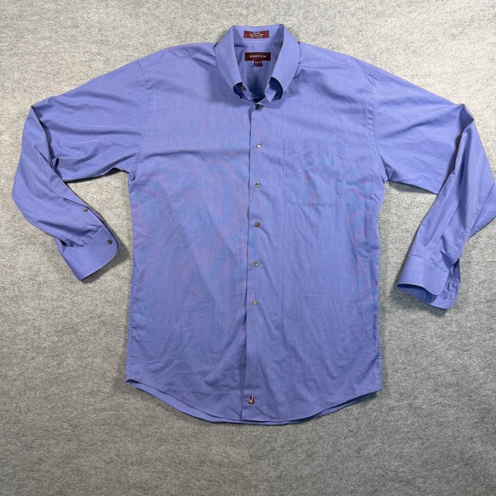 Nordstrom Mens Button Down Dress Shirt 16.5 35 Blue Cotton Woven In Austria